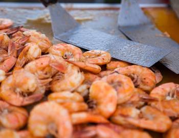 Closeup of shrimp on a grill