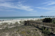 beach view with pier in background