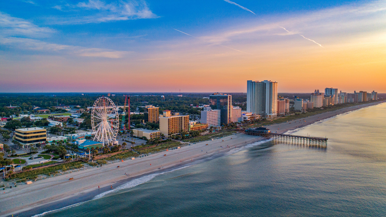 An aerial view of Broadway at the Beach