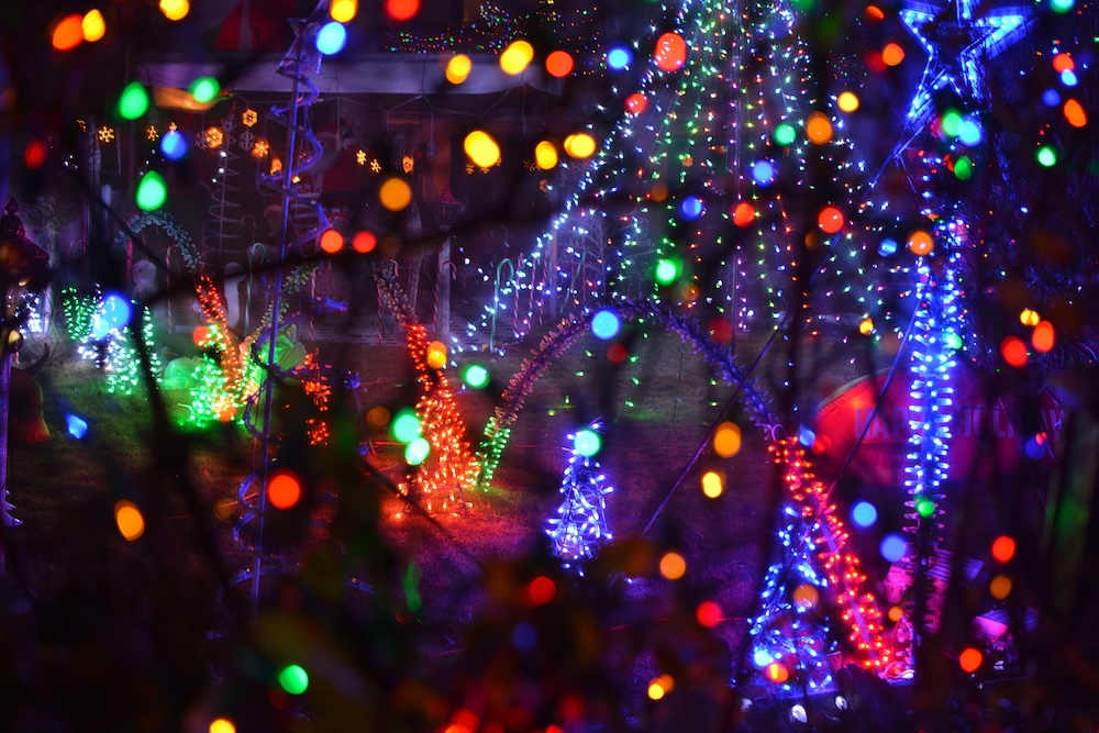 Night view of an assortment of LED Christmas lights