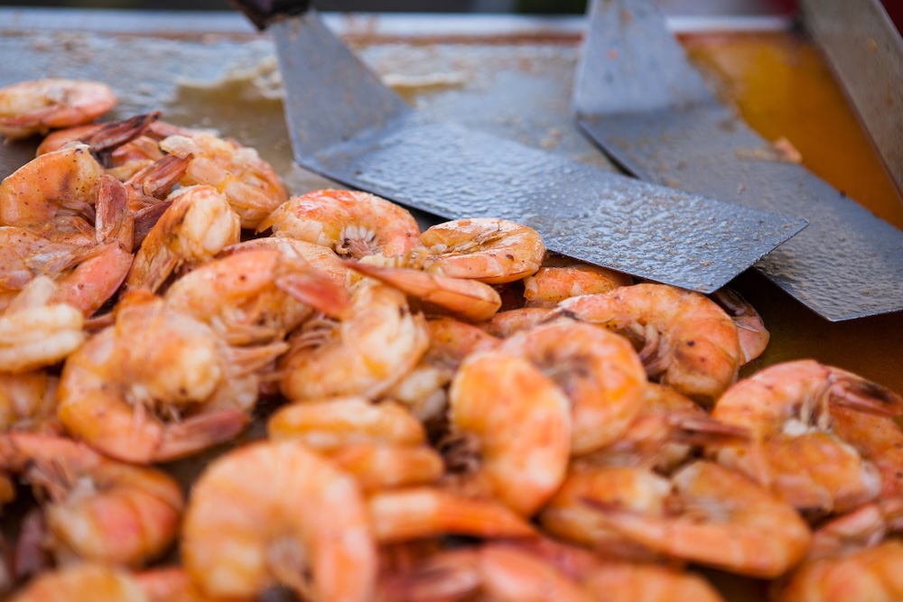 Closeup of shrimp on a grill